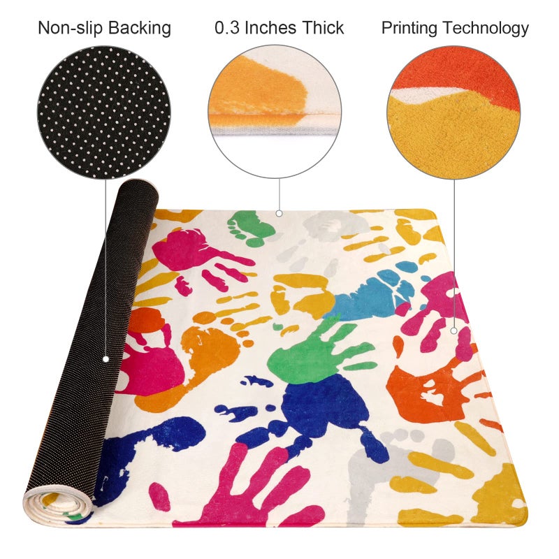 STARUIA Handprints and Footprints Large Kids Rug 5'x7', Washable Colorful Area Rug for Nursery Room, Non-Slip Play Mat Ultra Soft Indoor Carpet for Bedroom Playroom Classroom - Image 4
